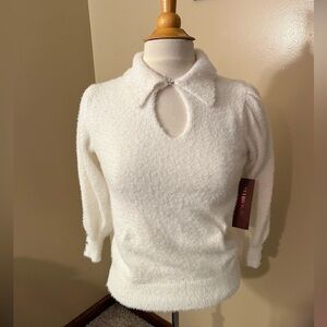 Love Scarlett Ivory Faux Jewel Collared Sweater Sz S NWT
